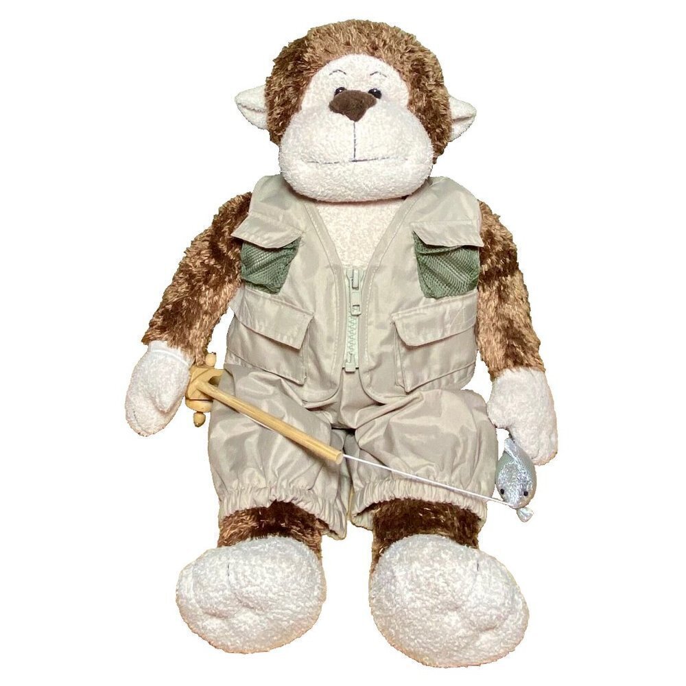 Build‎ A Bear Monkey Plush Fisherman Safari Stuffed Animal 19” Tall BAB Doll